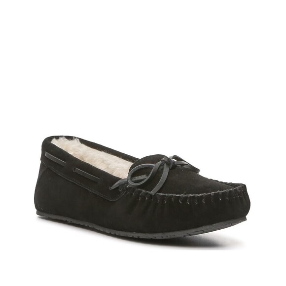 Minnetonka Women Lynda Trapper Moccasin Slippers Size 5M Black Suede Flats - Picture 1 of 9